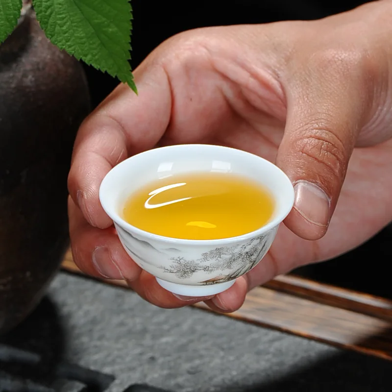 Kung Fu Tea Cup 1pc White Ceramic Small Tea Bowl Home Tea Set Chinese Tea Ceremony Gift for Kitchen Table Decor