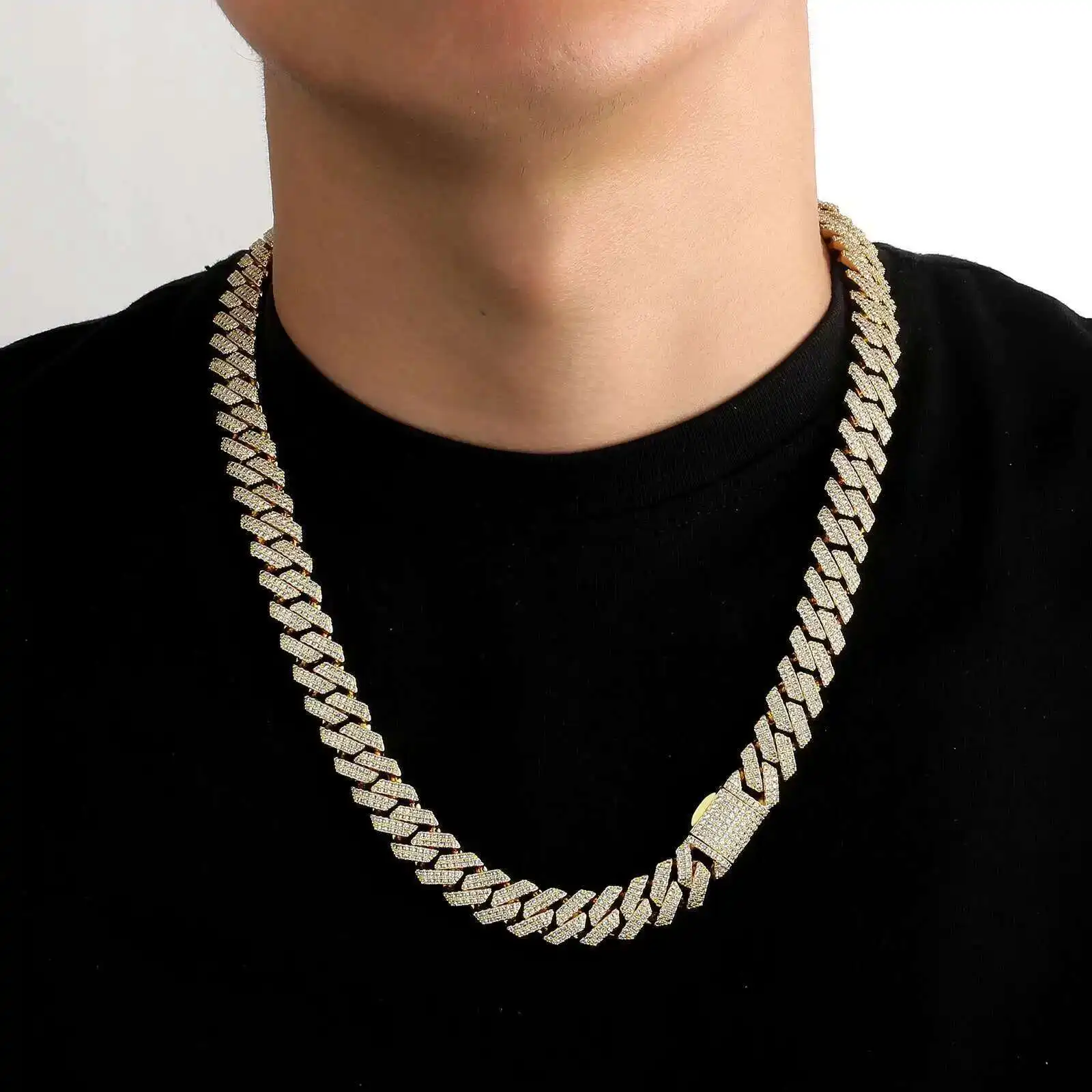 12 مللي متر الكوبية ربط سلسلة 14K مطلية بالذهب زركون الهيب هوب غرامة مجوهرات هدية رجالي مثلج خارج ميامي الكوبية قلادة للرجال النساء #2