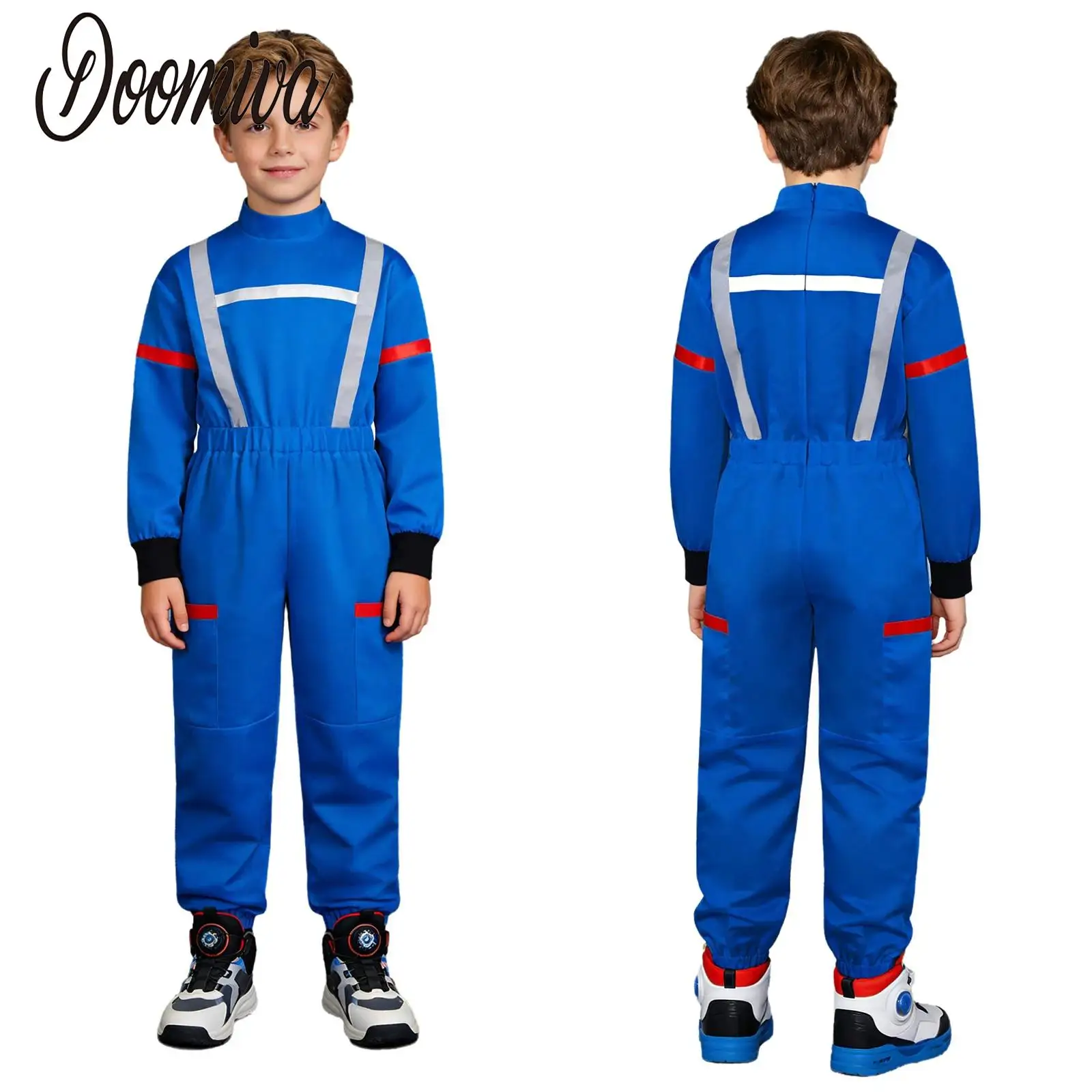 

Kids Boys Astronaut Role Play Costume Romper Spacemen Halloween Dress-up Long Sleeve Full Body Pockets Jumpsuit Astronaut Suit