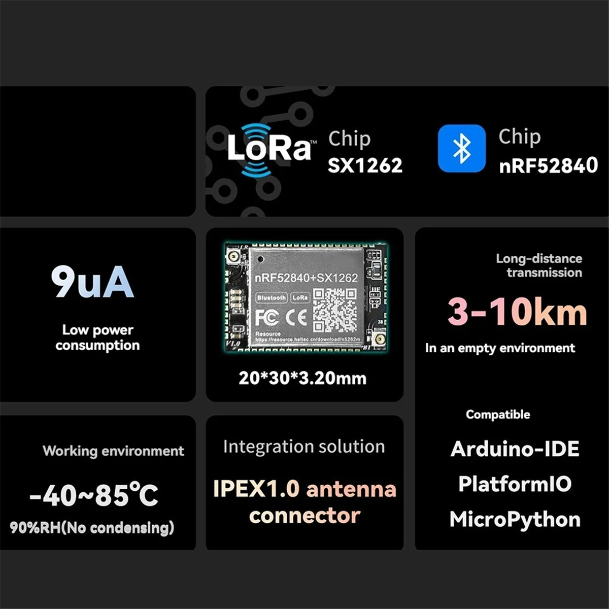 Módulo Lorawan N5262M de vanguardia líder para Arduino NRF52840 + SX1262 9uA de baja potencia para Arduino-IDE PlatformlO MicroPython 470-510MHz