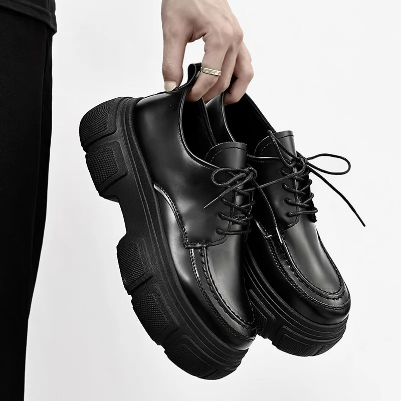 Derby shoes thick soled men's shoes 2025 autumn new shoes low top big toe leather shoes youth casual shoes
