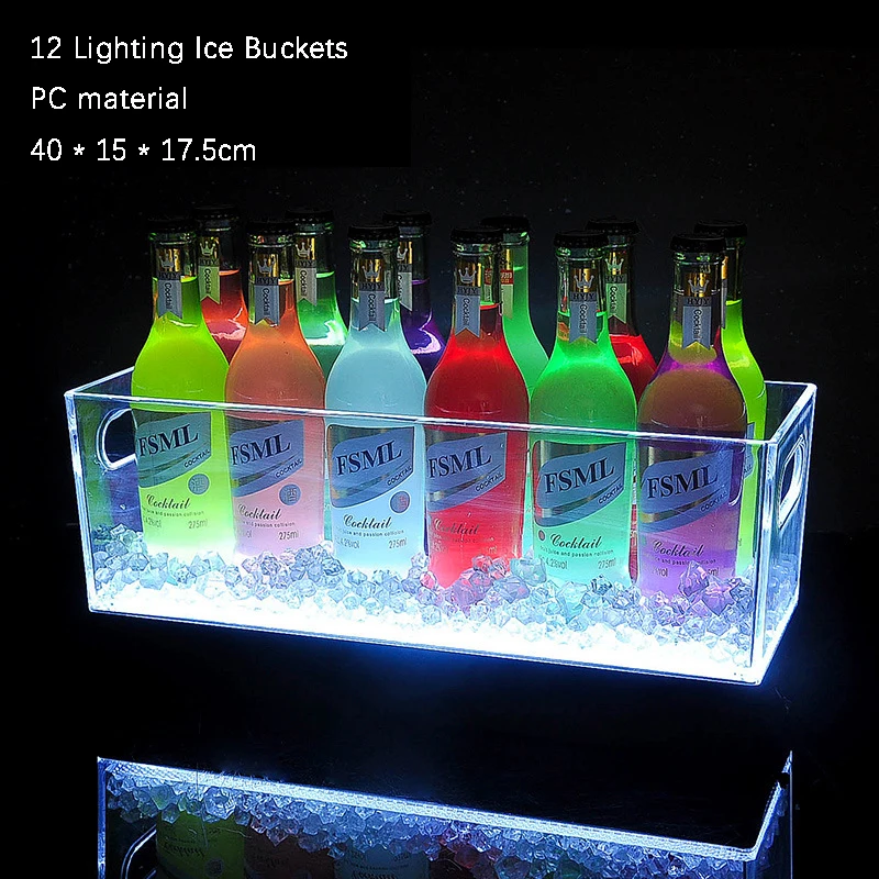 12-24 Capacity Transparent Acrylic PC Material LED White / Colorful KTV Bar Champagne Cocktail Ice Bucket Beer Plastic Wine Box