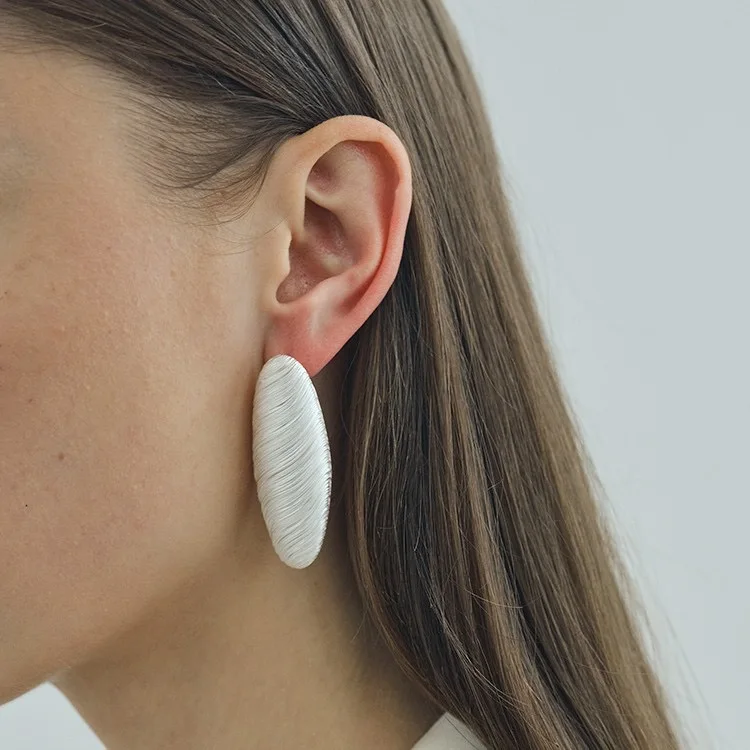 

2025 Fashion Classic European and American Simple Texture Silver Needle Oval Earrings High end Exquisite Design Fashion Party