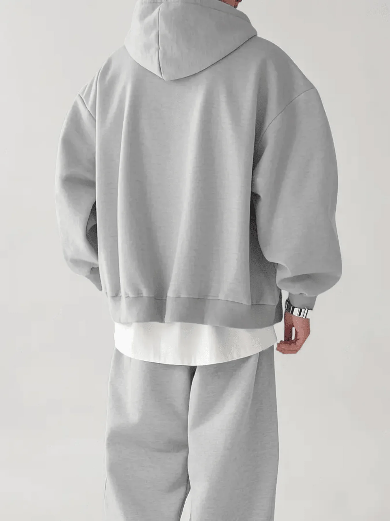 

Mens Oversized Zip-Up Hoodie And Jogger Set Light Grey Korean Streetwear Tracksuit