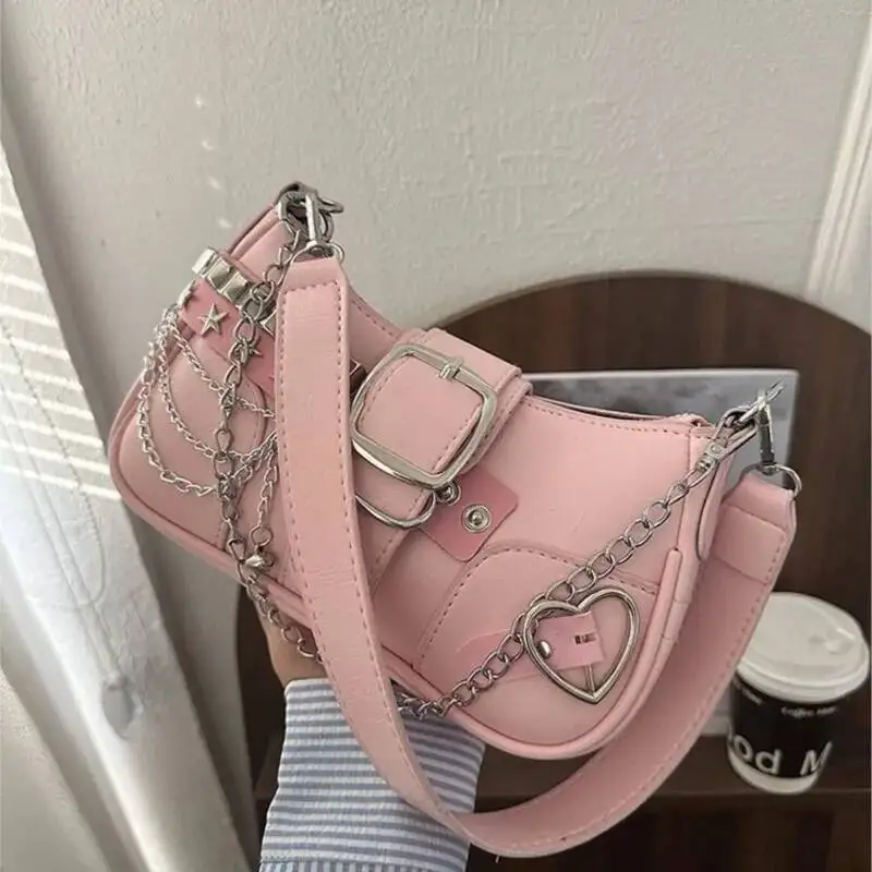 Bloom Haruku Sweet Cool Pink Y2k For Women High Street Chain Underarm Bag Summer Fairy Core Aesthetic Handbag 2025 New