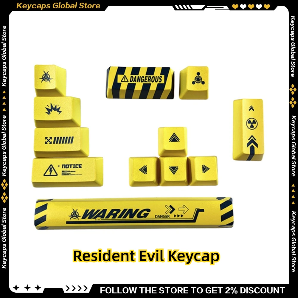 

12-клавишные колпачки для клавиш Resident Evil PBT, пятисторонняя сублимация OEM, персонализированные индивидуальные чертежные клавиши со стрелками, дополнительные колпачки для ключей