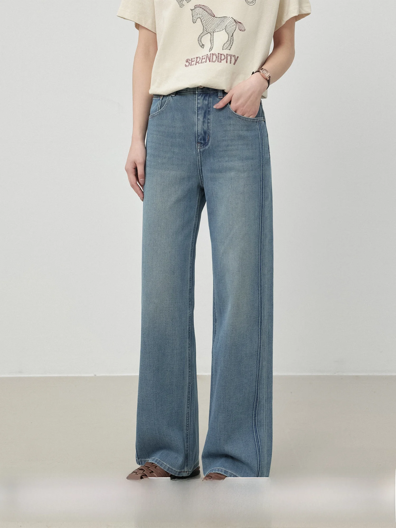 

Comfortable High Waist Straight Leg Jeans Elastic Soft Cotton Stretchy Slimming Blue Denim Pants for Short Women Spring Autumn
