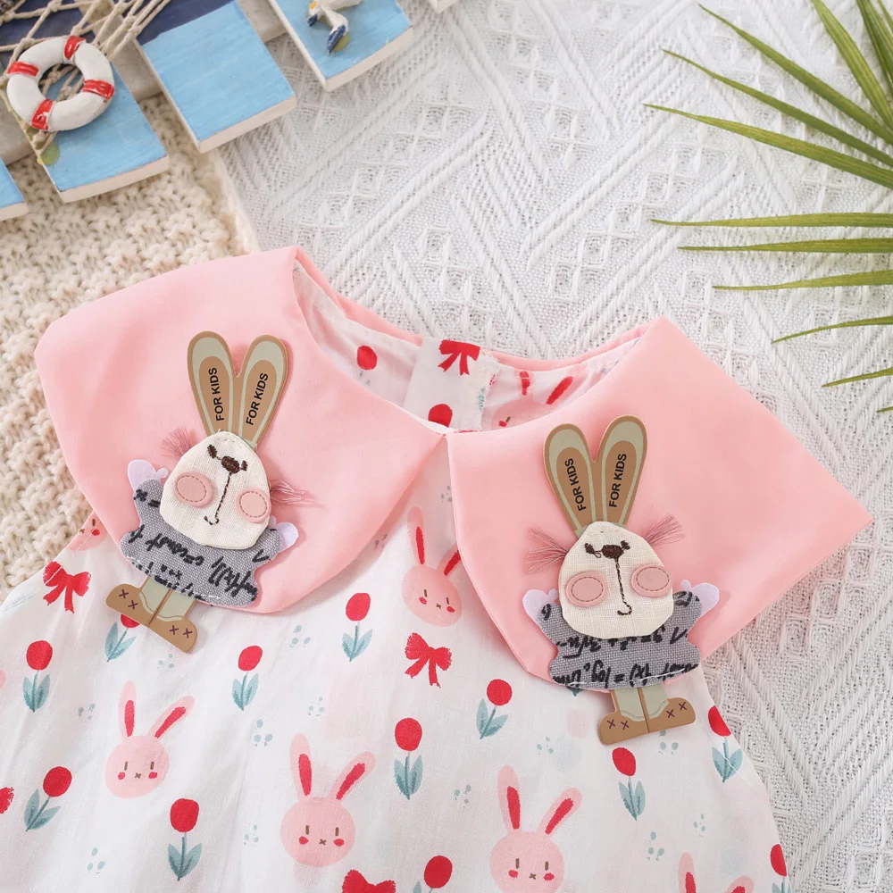 فساتين طفلة صيفية لطيفة بدون أكمام كرتونية فساتين بناتي قطنية رائعة ملابس أطفال بناتي #5