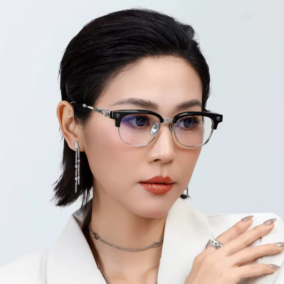 New World Popular Classic Luxury Brand Design Men's Titanium alloy Eyeglass frame Casual Retro Acetate Half frame Women Glasses
