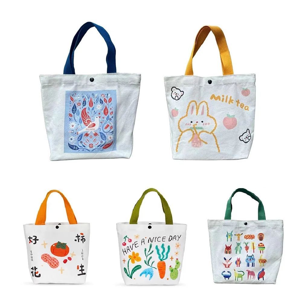 

Cute Cartoon Pattern Canvas Bag Ins Handbag Environmental Protection Bag Portable Casual Storage Bag for Work Shopping Travel