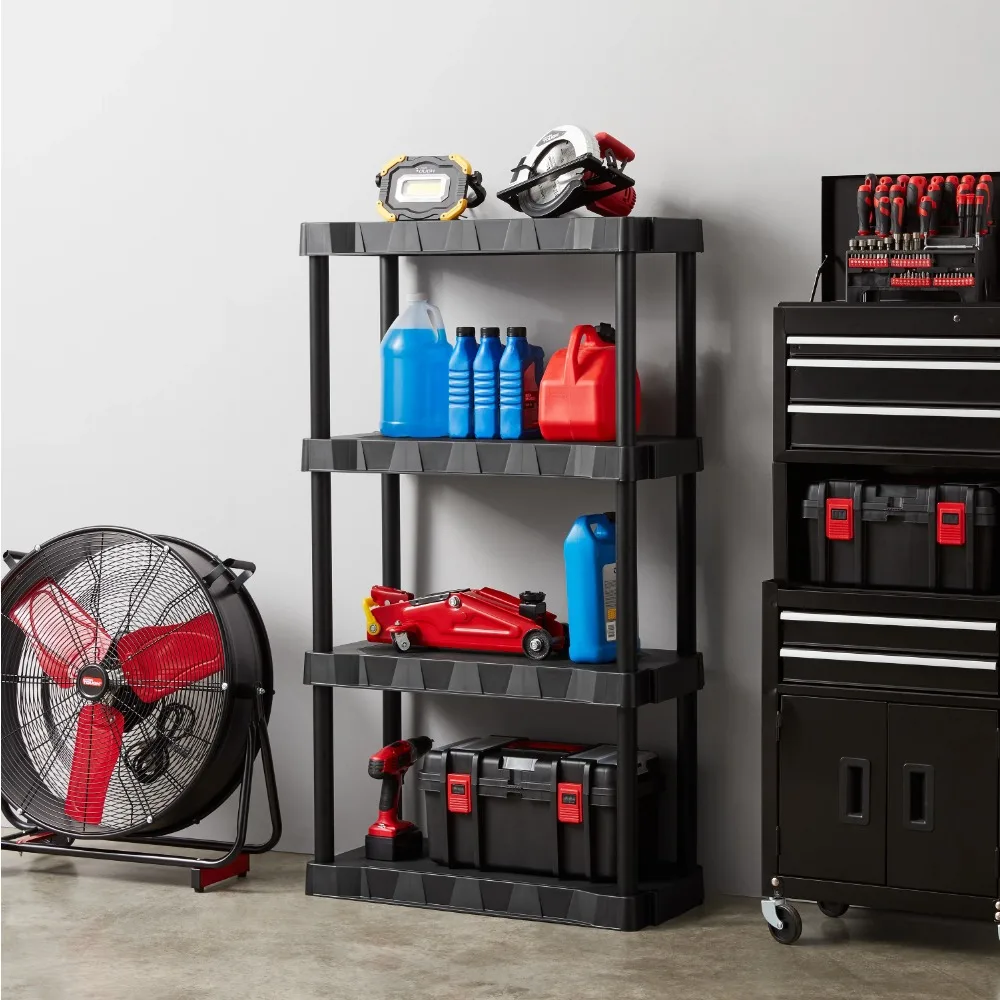 

(2 Pack) Strong Black Plastic 4-Tier Storage Rack