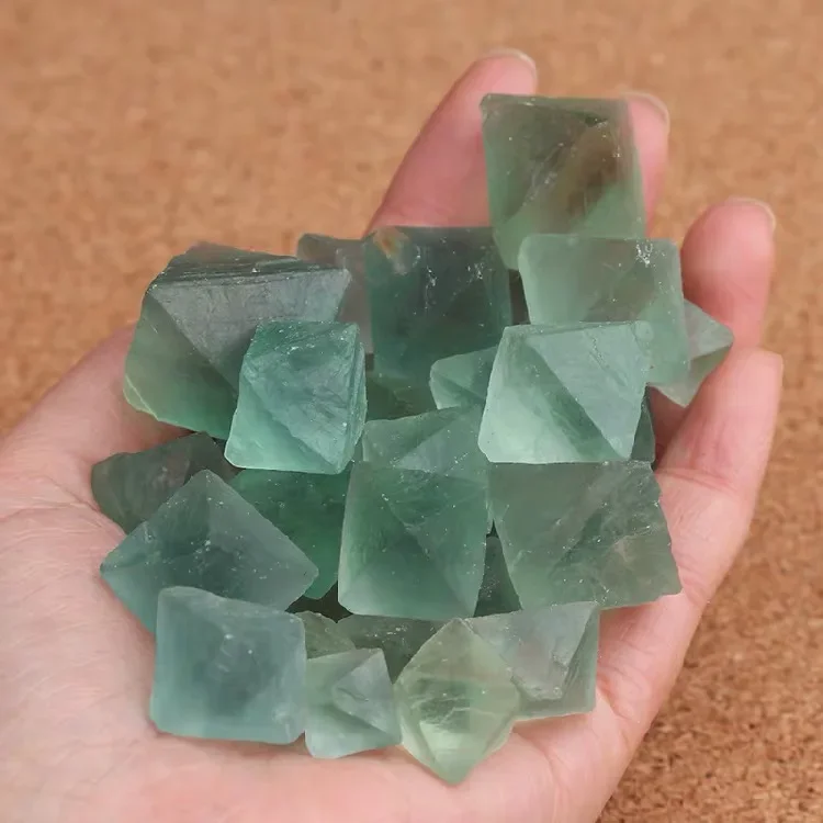 Natural Green fluorite Octahedral crystal point Raw Gemstone Ornament Cane Decoration Stone Collection Stone Crystals Mineral