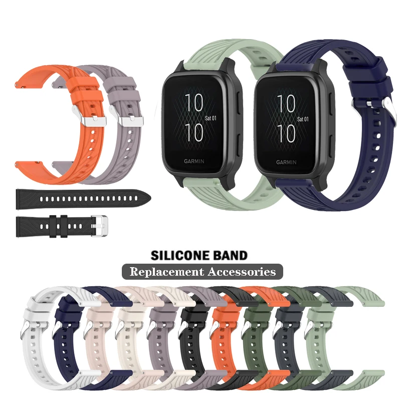 

20mm Pattern Lines Silicone Strap Band For Garmin Venu Sq 2 / Forerunner 645 245 55 158 165 Bracelet