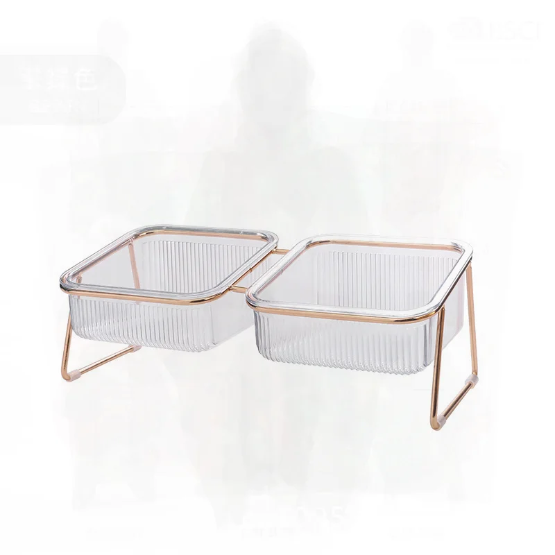 

Transparent Tall Cat Bowl with Oblique Mouth Cervical Spine Protection Easy Cleaning Dog Pet Feeder Iron Double Bowl