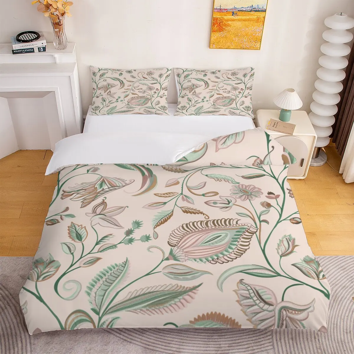 Floral pattern  Down duvet cover large size  pearl embellishment  1 duvet cover and 2 pillowcases (without blankets)