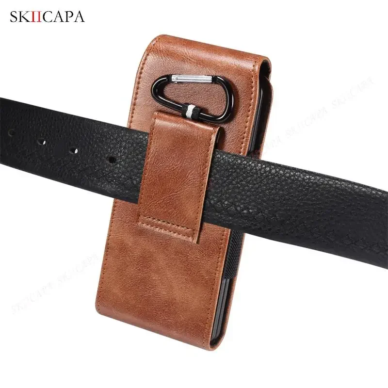 Leather Fanny Pack Mobile Holster Phone Pouch Case For Samsung Galaxy Z Fold 5 6 4 Belt Clip Vertical Waist Bag Protective Cover