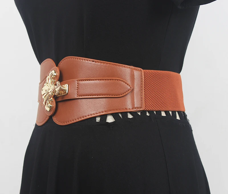 Women's Runway Fashion PU Leather Elastic Cummerbunds Female Dress Corsets Waistband Belts Decoration Wide Belt R590