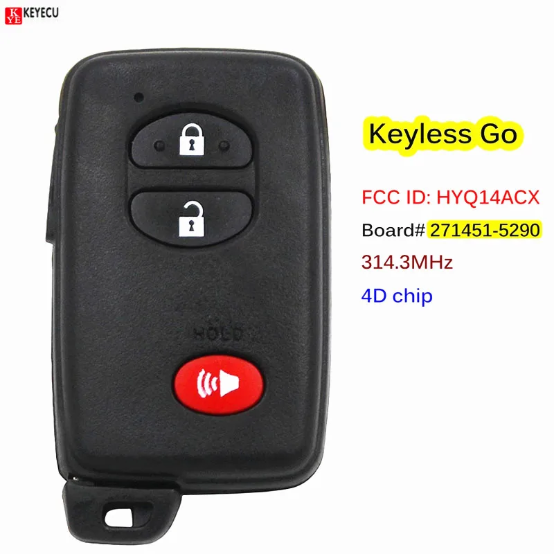 3 Buttons 314MHz Keyless Go Smart Prox Remote Key Fob for Toyota 4Runner Prius C V Venza 2010 2012-2016 271451-5290 HYQ14ACX