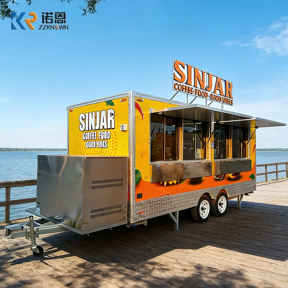 

Mobile Coffee Pizza Food Trailer Beverage Fast Food Cart Concession Hamburgers Snack BBQ Food Truck With Kitchen Equipment
