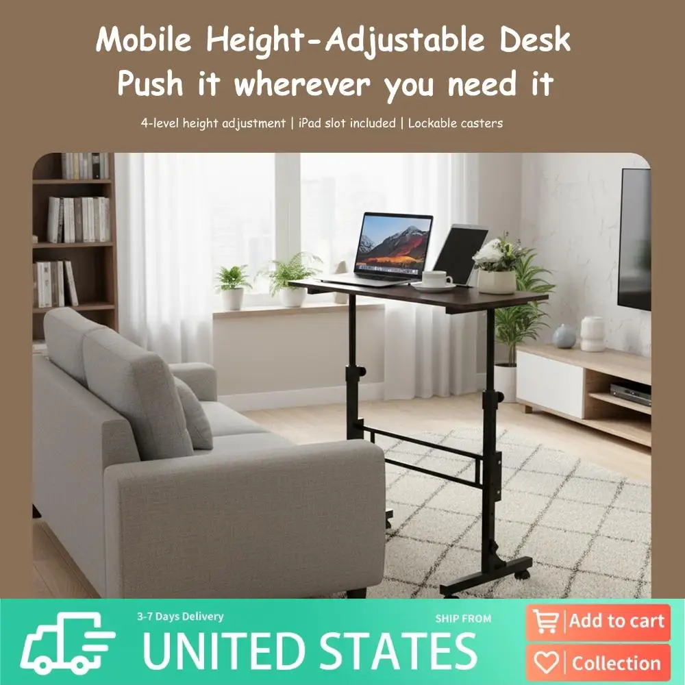 

Rolling Standing Desk 31.5 Inch Adjustable Mobile Stand Up Gaming Desks on Wheels Couch Sofa Side Laptop Table for Home Office