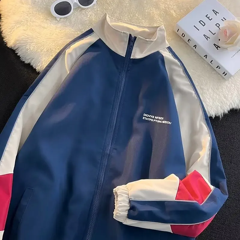 

Korean Patchwork Varsity s Harajuku Streetwear Color Block Windbreaker Men Women Coat