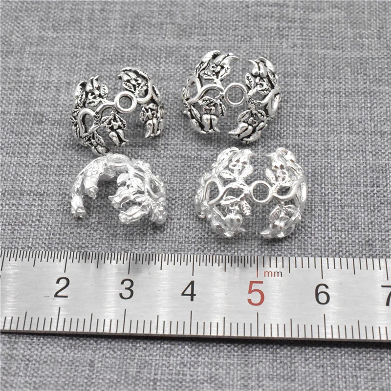 1 Piece Filigree Vine Flower Clamshell Bead Cap in 925 Sterling Silver for Jewelry Making