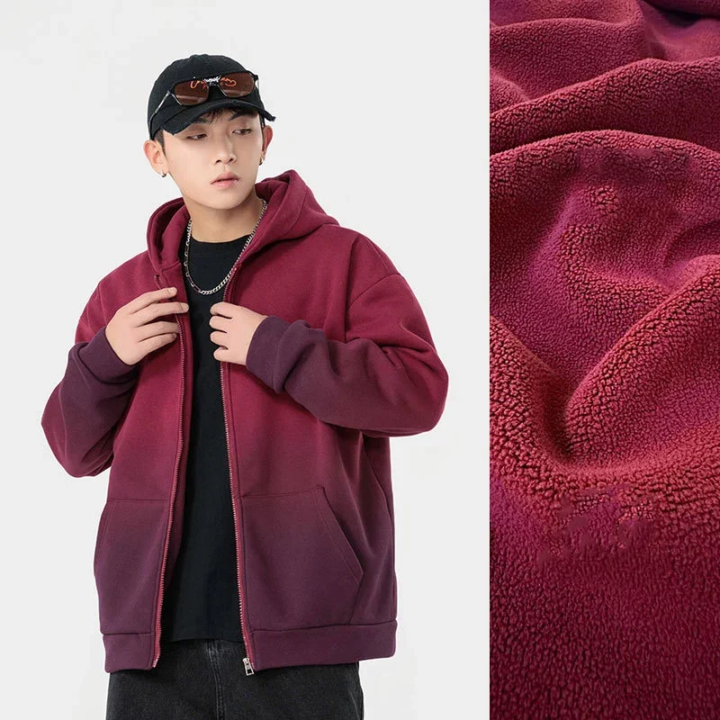 TFETTERS Brand Red Hooded Cardigan Men 2024 Spring Autumn Fashion Baggy Sweatshirts Man American Zip-up Ombre Oversize Outerwear