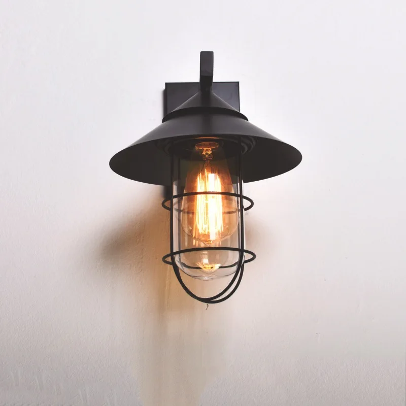 

American Retro Black Wrought Iron Led Wall Lamp Simple Creative Villa Courtyard Corridor Stairs Living Room Garden Wall Light