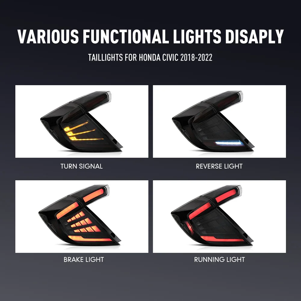 Para tylnych świateł LED do Hondy Civic 2018-2022 DRL światła cofania, hamowania, kierunkowskazów, Plug and Play, kompletny zestaw tylnych świateł samochodowych