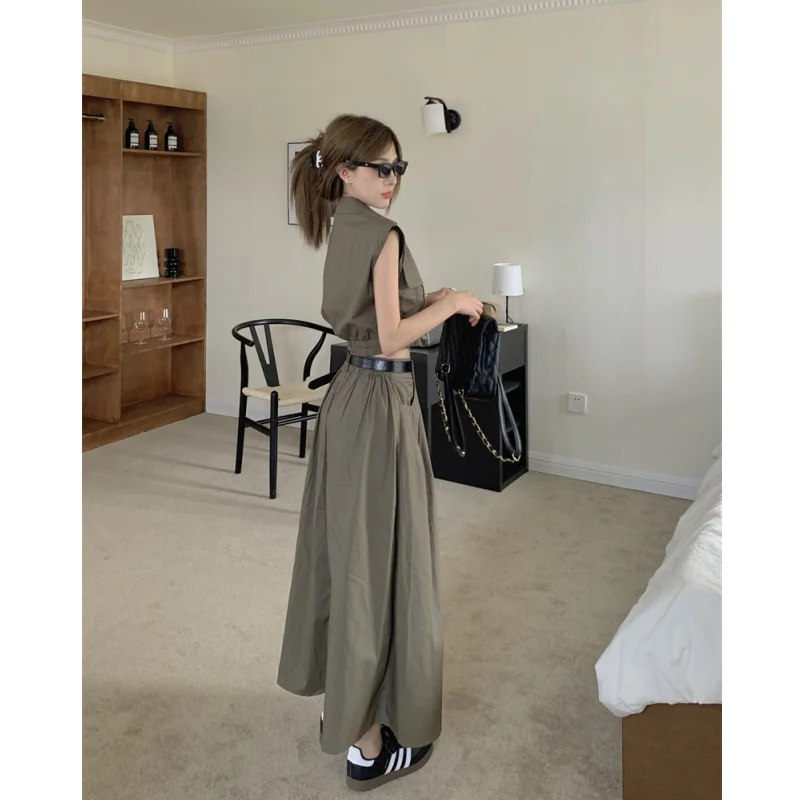 Black Skirt Womens T-shirt Two Piece Set Solid Fashion High Street Y2K 2023 NEW Summer Female Temperament Elegant Long Dress