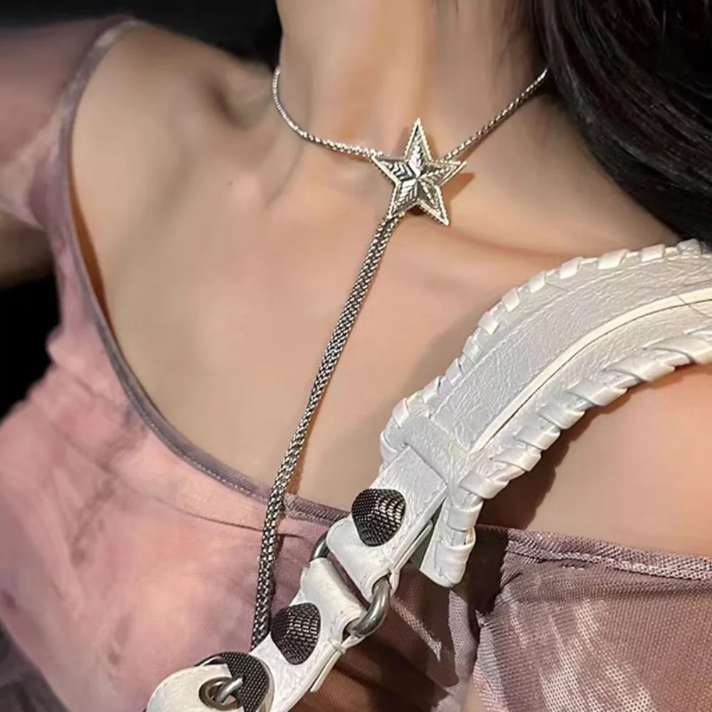 Korean Style Sweet Spice Girl Necklace Cool Alloy Star Pull Chain Necklace Exquisite Tender Sweater Chain Necklace Gift