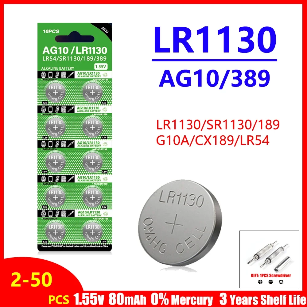 AG10 Button Cell LR1130 389A 189 389 SR54 LR54 L1131 1.55V Alkaline Battery For Watch Toy Remote Control Calculator Batteries