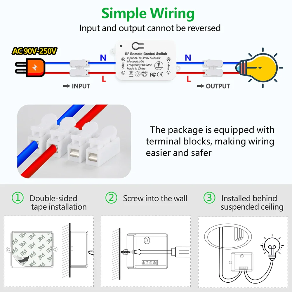 433 Mhz Remote Control Wieless Remote Control Switch 220V RF Relay Receiver ON OFF Button RF Transmitter For Light Lamp Bulb