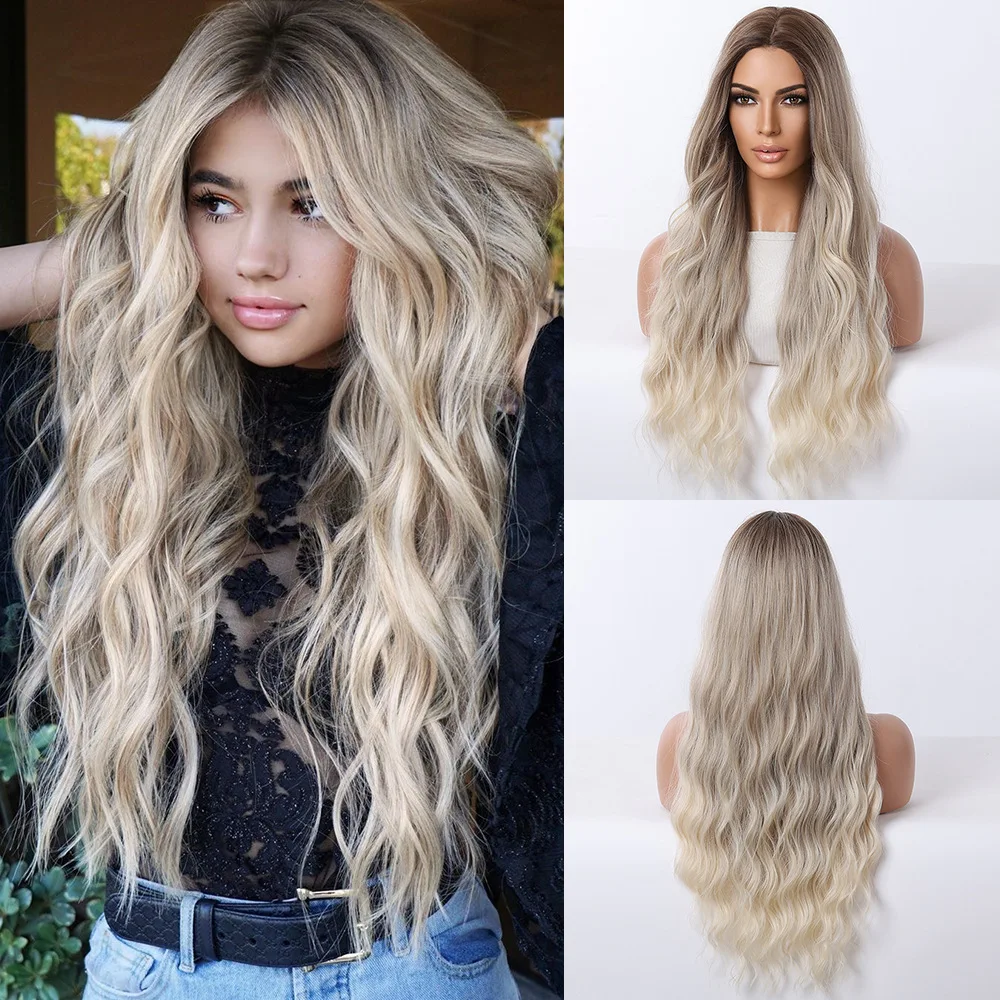 

European and American chemical fiber mechanism wig headgear gradual change platinum female wig