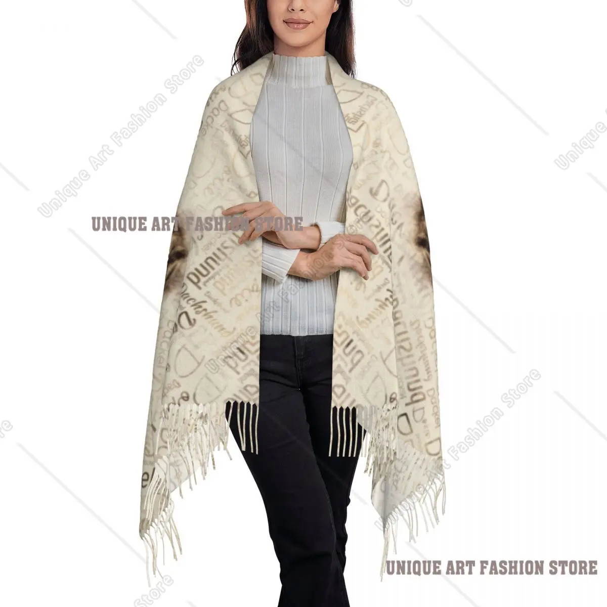 Szalik z nadrukiem długowłosego jamnika dla kobiet i mężczyzn, ciepły zimowy szal, szaliki z motywem jamnika, szaliki z motywem kiełbasy, szaliki z motywem wienera.