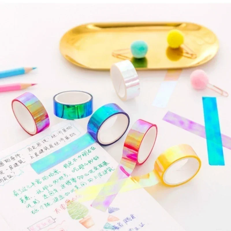 Colorful Shining Rainbow Laser Decorative Adhesive Tape DIY Scrapbooking Sticker Label Handmade Decorative Tape