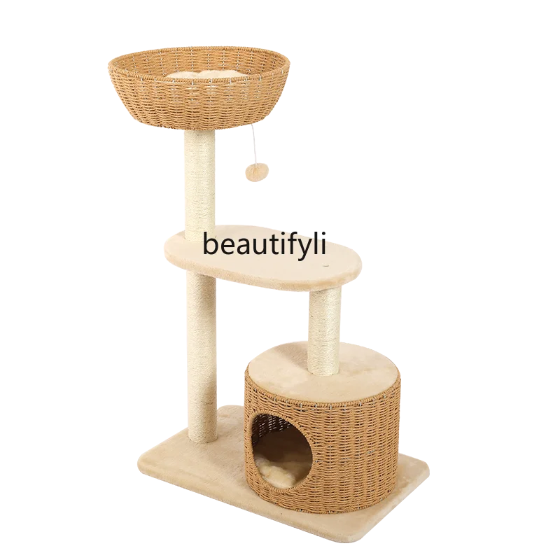 

Cat Climbing Frame Sisal Nest Tree Integrated Vertical Rattan Solid Wood Shelf Jumping Platform Cat Supplies