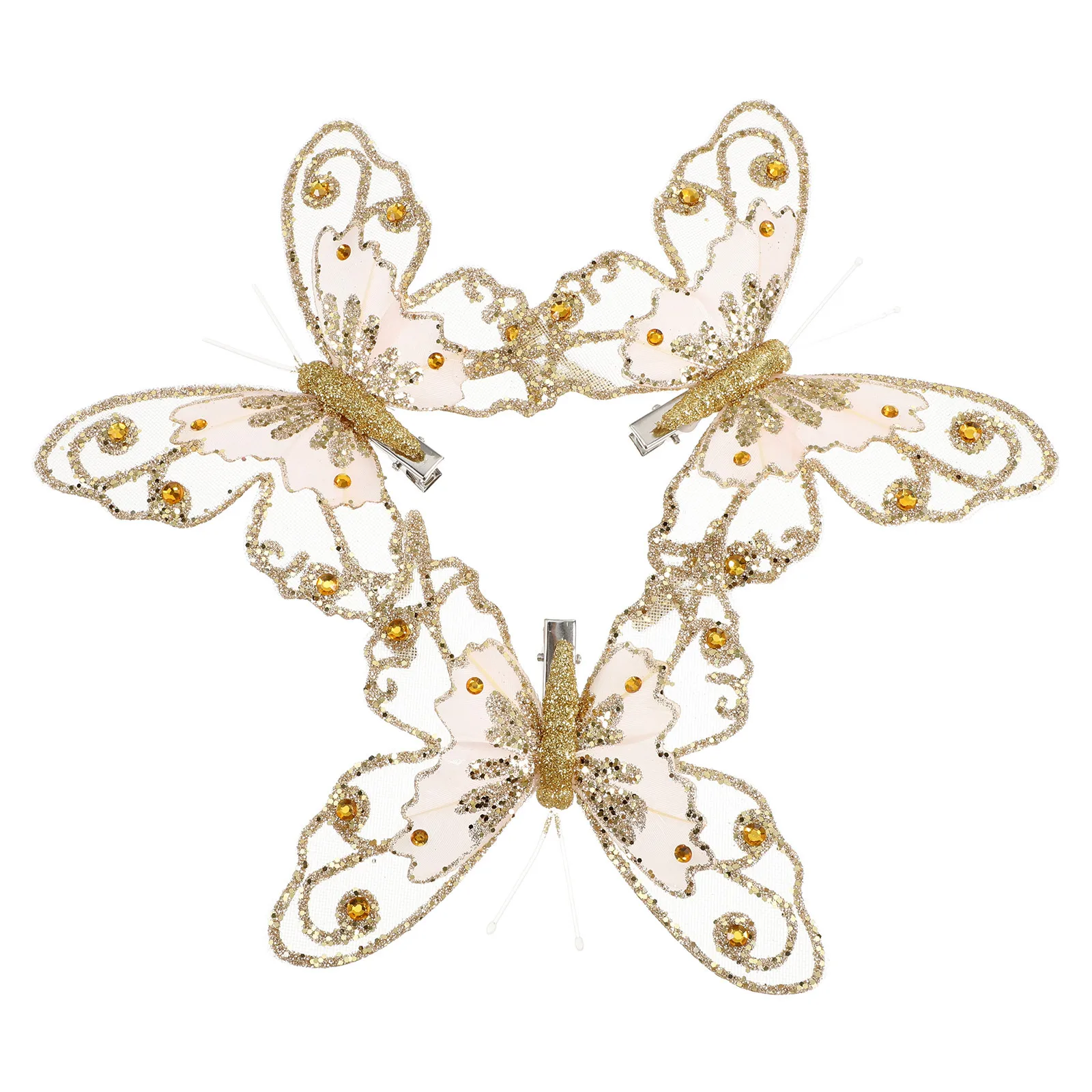 

3Pcs Butterfly Decorations Glitter Monarch Simulation Christmas Tree Wedding Wreath Floral Bouquet Ornaments Monarch Butterfly