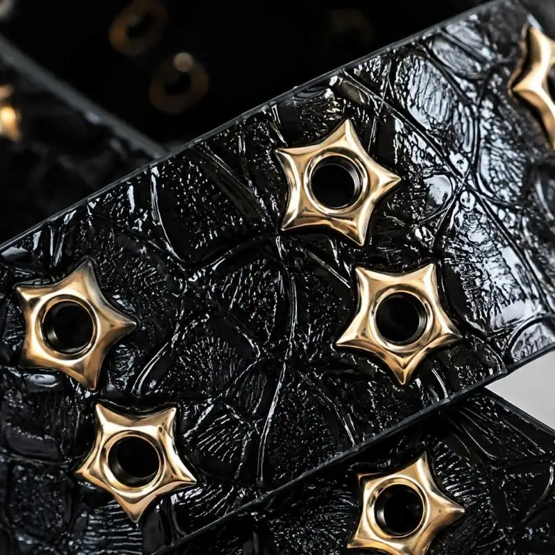 31BB Casual Outfit Belt with Black PU Strap and Star-Shaped Metal Eyelets