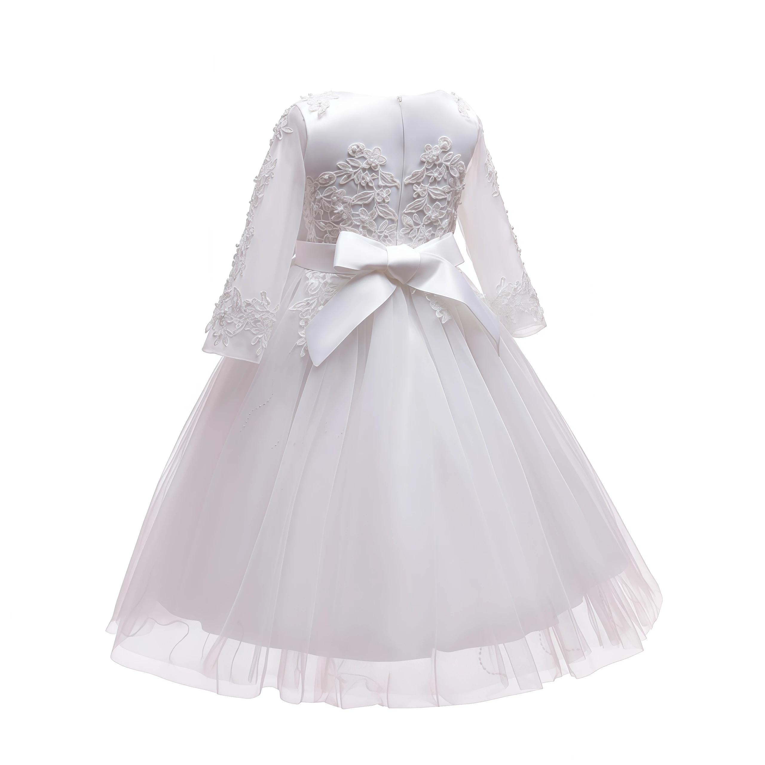 White Dress Flower Girls Bow Tulle Princess Dress For Children Birthday Party First Communion Wedding Festival Pageant Vestidos view 4