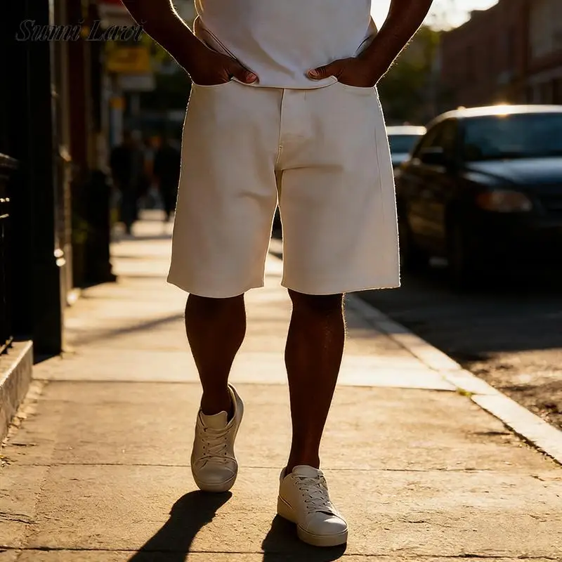 

Daily Casual Simple Solid Color Denim Shorts Mens Spring Summer Fashion Loose Denim Bottoms Men Vintage Jean Shorts Streetwear