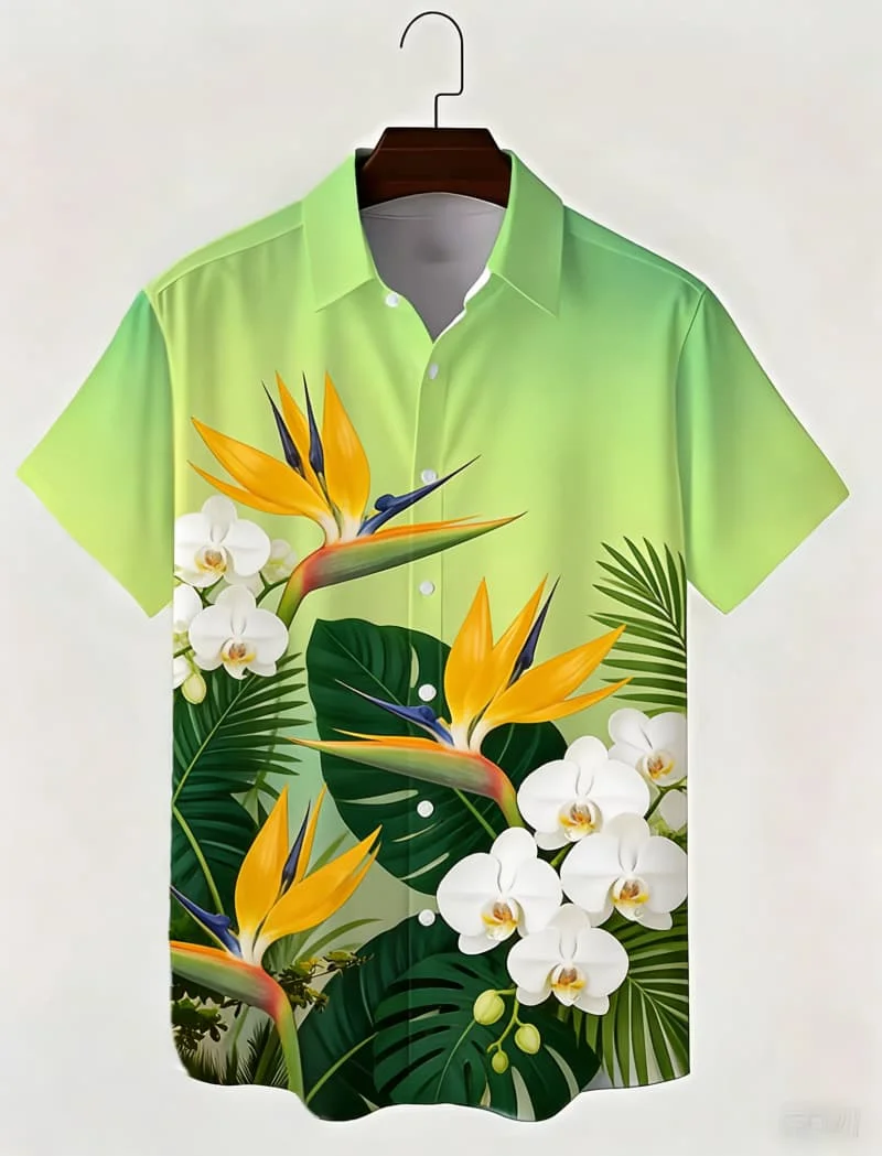 

Men's Stylish Exquisite Tropical Print Short Sleeve Shirt Casual Fashion For Daily Commute And Street Outfits