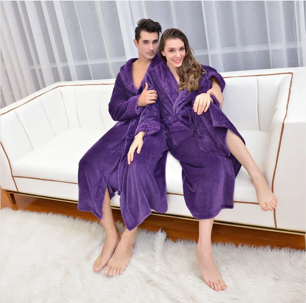 

Women Winter Extra Long Thick Flannel Bath Robe Warm Peignoir Femme Sexy Dressing Gown Men Bathrobe Bridesmaids Wedding Robes