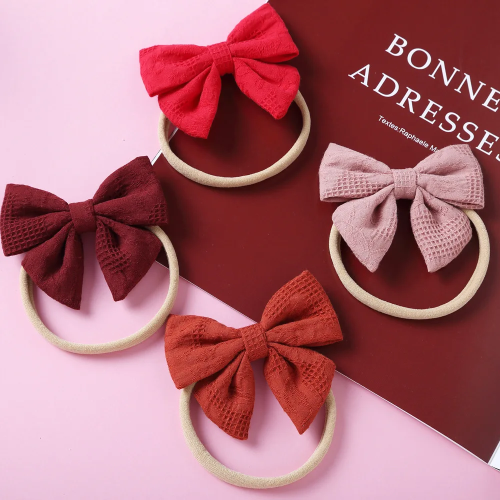 3/4pcs Cotton Embroidery Plaind Bow Headband For Newborn Girls Photograph Decor Hair Accessories Toddler Cute Top Knot