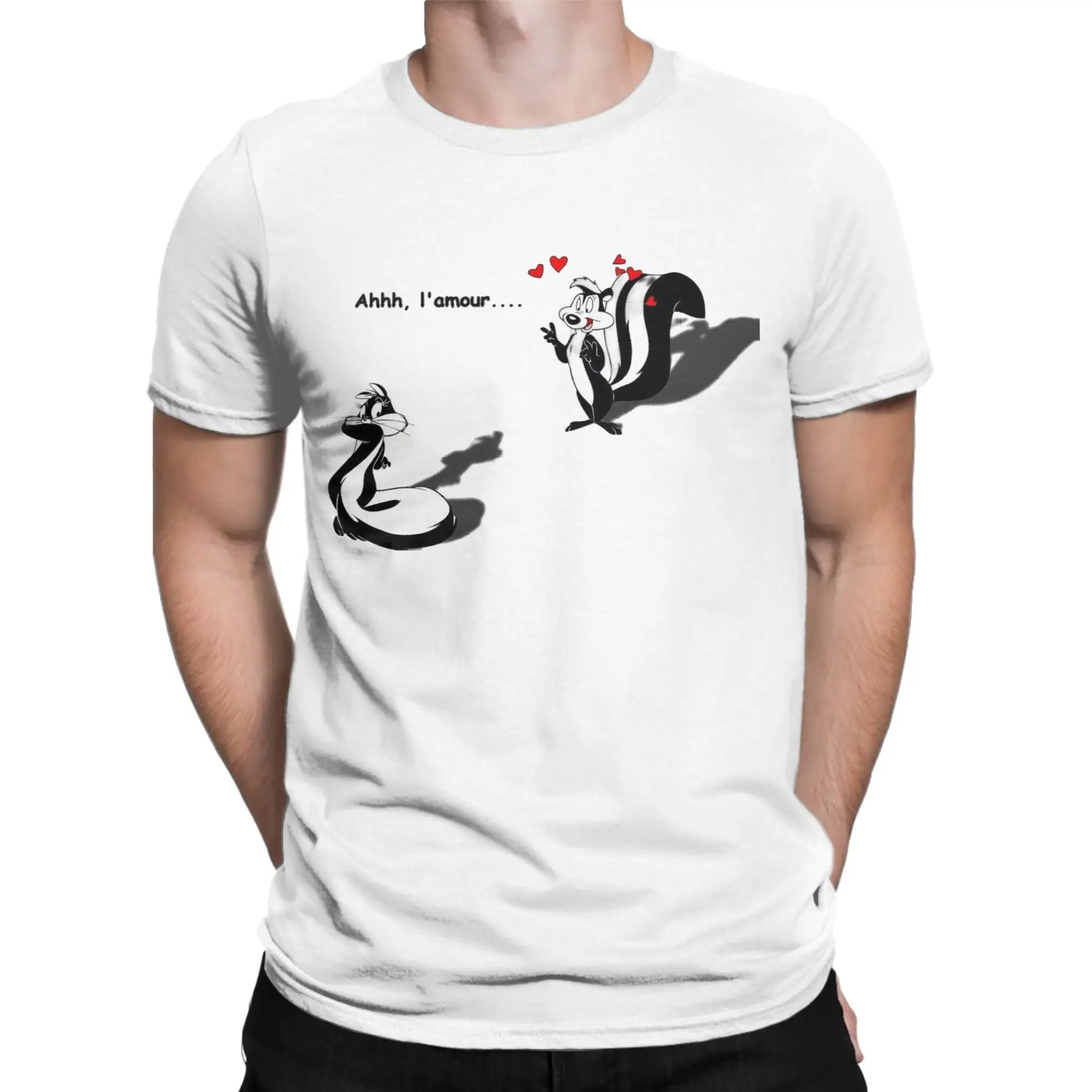 Vintage T-Shirt Beach Pepes Le Pew Penelope Skunk Love Rose Novelty T Shirts  Cotton Tee Shirt for Men Aesthetic Print Top Tees