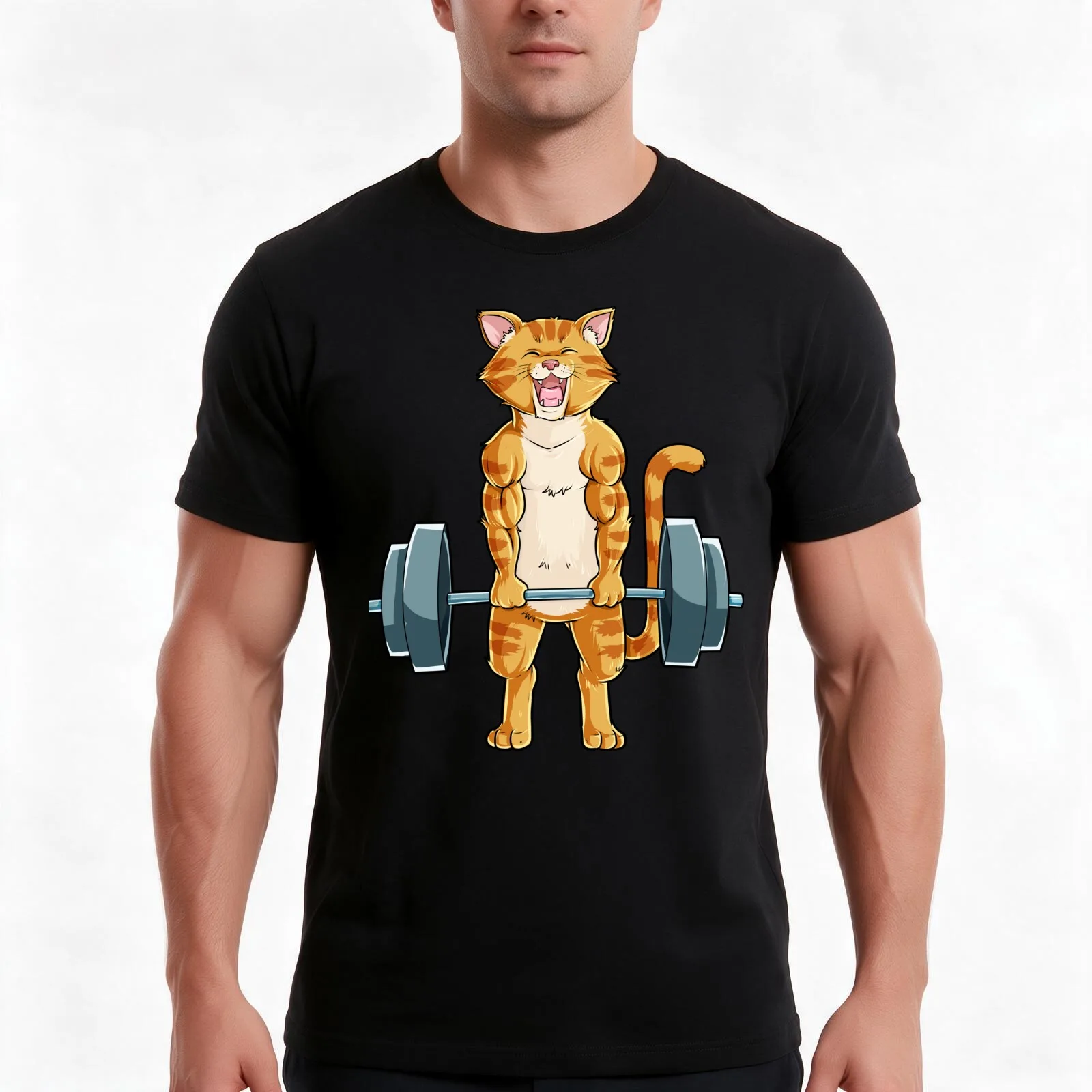 Cat Deadlift Powerlifting T Shirt Fitness Gym Lifting Weights Tee Gifts T-Shirt Summer Casual Cotton Tee, Unisex Men Women