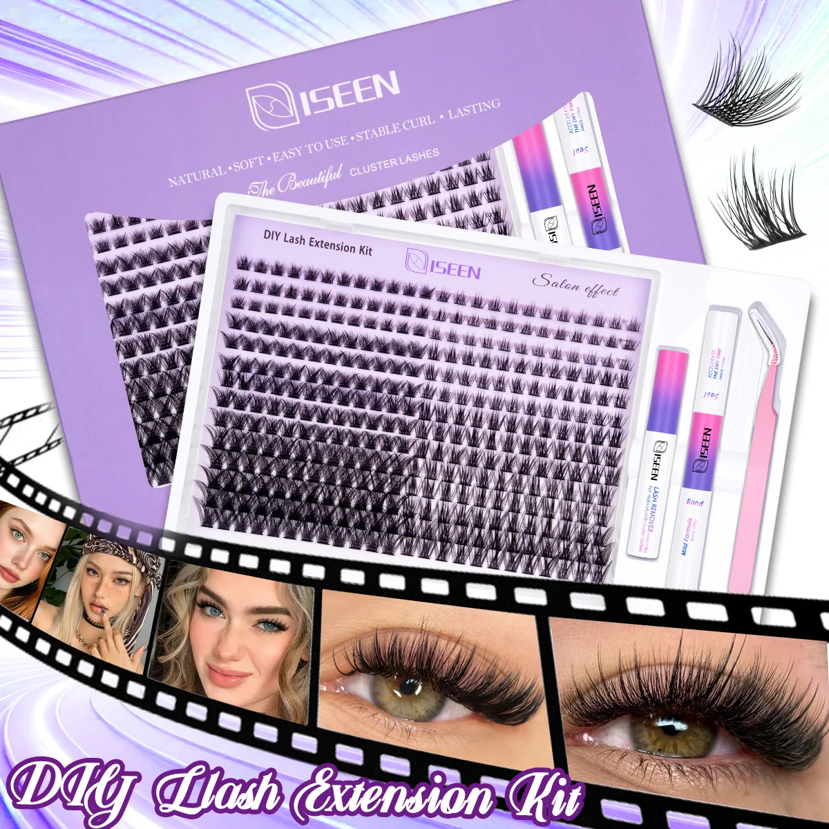 Wimpern-Cluster-Set: Manga Fairy Einzelwimpern, Wispy Cluster Wimpernverlängerungen mit Bond & Seal und Wimpernpinzette – Detail 5