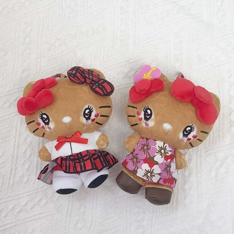 Hello Kitty Sunburned Plush Toy Pendant Keychain Cute Shibuya Gal Black Skin Creative Floral Uniform Kitty Cat Doll Gift