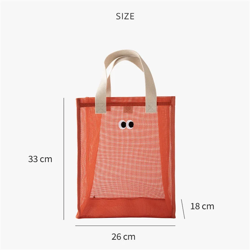 Women Summer Beach Bag Lovely Eye Print Ladies Casual Handbag Tote Bag Large Capacity Mesh Fabric Reusable Shopping Shoulder Bag