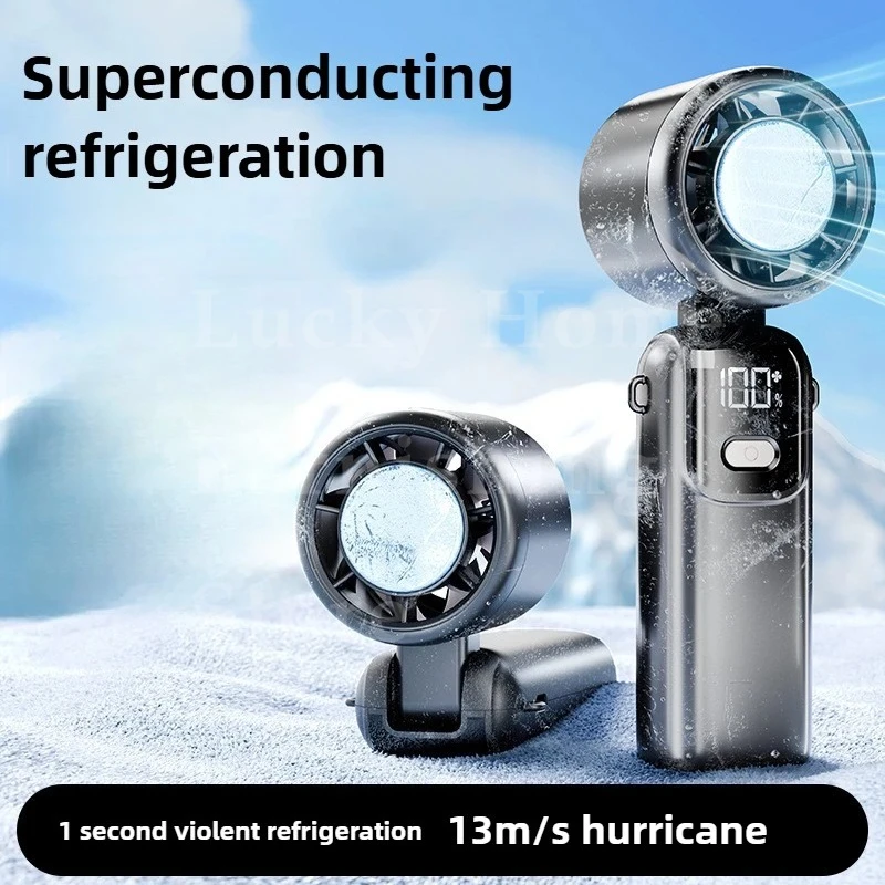 Portable Handheld Fan Foldable Rechargeable USB Mini Desk Cooler Semiconductor Ice Cooling LED Display Turbo Home Outdoor Travel